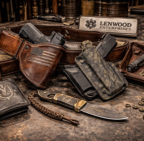Leather holsters with handguns and knife